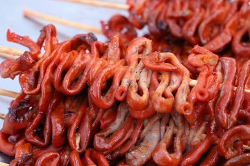 grilled chicken intestine at street food