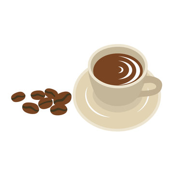 Coffee cup and coffee beans vector illustration.