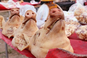 Boiled pig head at street food