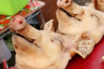 Boiled pig head at street food