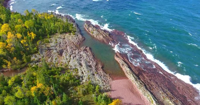 Aerial of Copper Harbor Island Coasts in Pure Michigan Fall