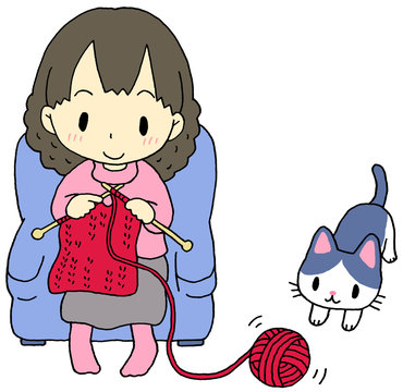 編み物　女性