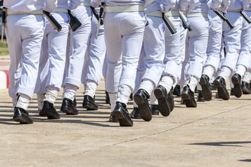 Close Up Soldier Legs Parade on the Ground