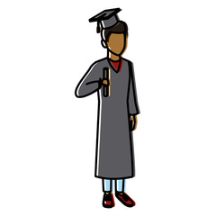 Young man student with graduation gown icon vector illustration graphic design