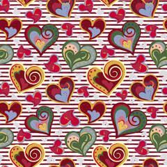 Valentine heart seamless background. Vector. Hand draw hearts, romantic pattern.