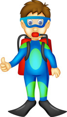 cute divers cartoon standing with smile and thumb up
