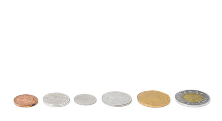 Canadian Coins on a White Background