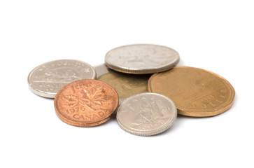 Canadian Coins on a White Background