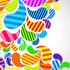 Bright striped colorful curved drops spray on a light background, vector color design, graphic illustration.