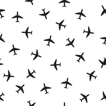 Plane seamless pattern isolated on white background. Background with airplane icons. Vector illustration.