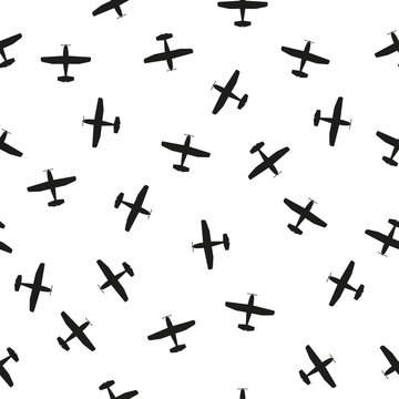 Plane seamless pattern isolated on white background. Airplanes with screw. Vector illustration.
