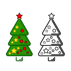 Christmas tree, line art icons on a white background, coloring.