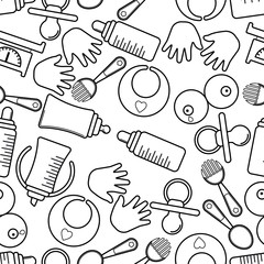 Cute baby seamless pattern, isolated line art decoration background.