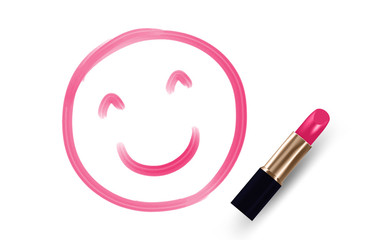 Smile face symbol write by Lipstick pink color isolated on white background, with copy space