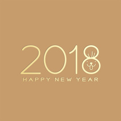 Happy chinese new year 2018 text, Dog line stroke design gold color isolated on light brown background with copy space