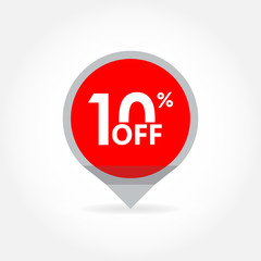 10% price off pointer or marker. Sale and discount tag icon. Vector illustration.