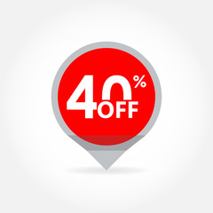 40% price off pointer or marker. Sale and discount tag icon. Vector illustration.