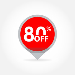 80% price off pointer or marker. Sale and discount tag icon. Vector illustration.