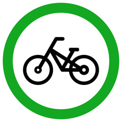 BICYCLE ZONE road sign in green circle. Vector icon.