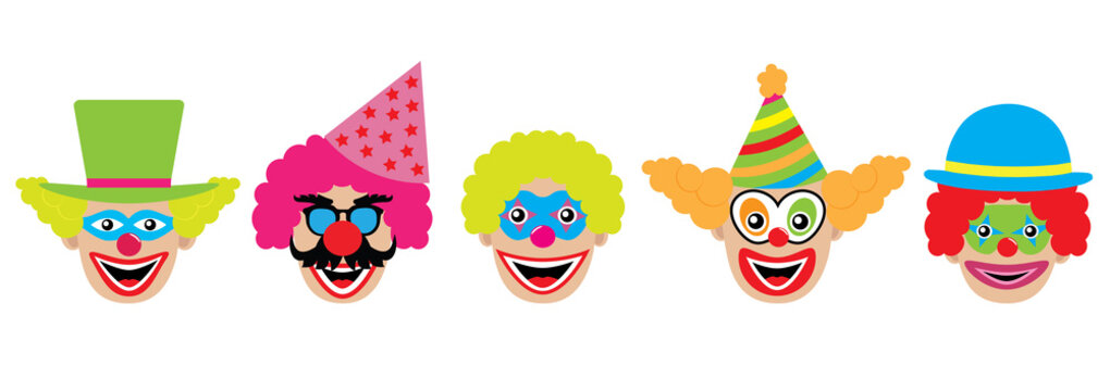 Clowns set, icons. Vector illustration.