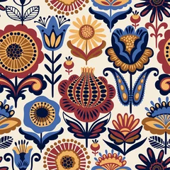 Foto op Canvas Folk floral seamless pattern. © Nadia Grapes