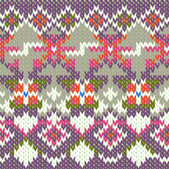 Vector knitted seamless pattern with flowers. Geometrical pattern. Endless Handmade winter Ornament for Clothes, Textile, Background, Wallpaper, for sweater. Design for holiday.