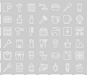Line Bathroom icon sets, pixel perfect size 128 px, 4 px stroke