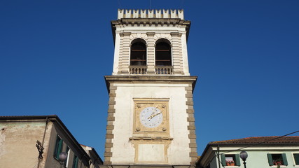 Fototapeta na wymiar Este, Padova, Italy. The old clock tower used as a door to the village