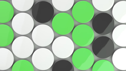 Blank black, white and green badges on white background