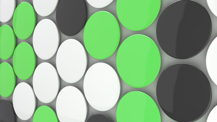 Blank black, white and green badges on white background