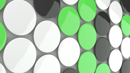 Blank black, white and green badges on white background