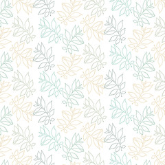 Hand drawn floral vector pattern in green, yellow and blue color palette