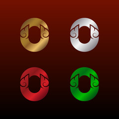 Letter O logotype with Thai art style, Metallic Glossy texture, Gold and Silver, Red and Green, Beautiful Luxury, Thai vintage Logo for your Corporate identity