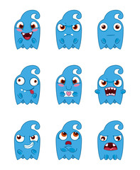 Cute monsters set.  Vector set of cartoon ghosts isolated.