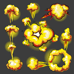 Vector pop art comic style explosion effect animation set