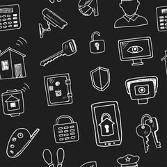 Hand drawn doodle safety home seamless pattern