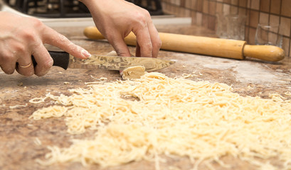 Preparation of home-made noodles in the kitchen