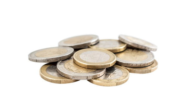 Heap Of Euro Coins Isolated On White.