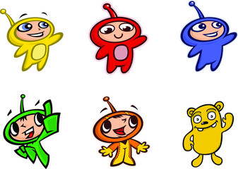 Cartoon men in costumes, characters in a flat style. Vector image isolated on white background. Brand characters for print and website. Comic style. Mascot for the company.