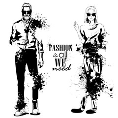 Vector woman and man fashion models