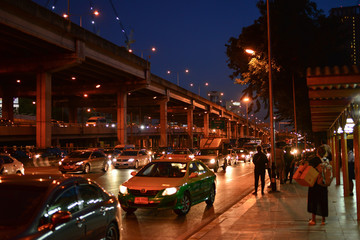 Bangkok night traffic jam