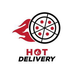 hot delivery pizza logo with fire