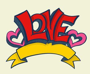 Love with hearts drawn