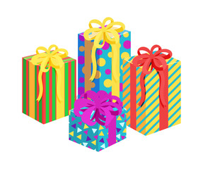 Presents Bows Santa Factory Vector Illustration