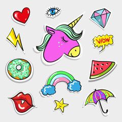 Vector pop art fashion quirky and cute badges, patches
