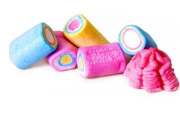 sweet. colorful marshmallows isolated on white