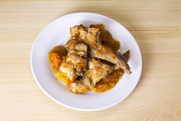 dish with rabbit stew
