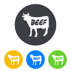 Icono plano BEEF en vaca en circulo varios colores