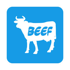 Icono plano BEEF en vaca en cuadrado azul