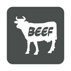 Icono plano BEEF en vaca en cuadrado gris